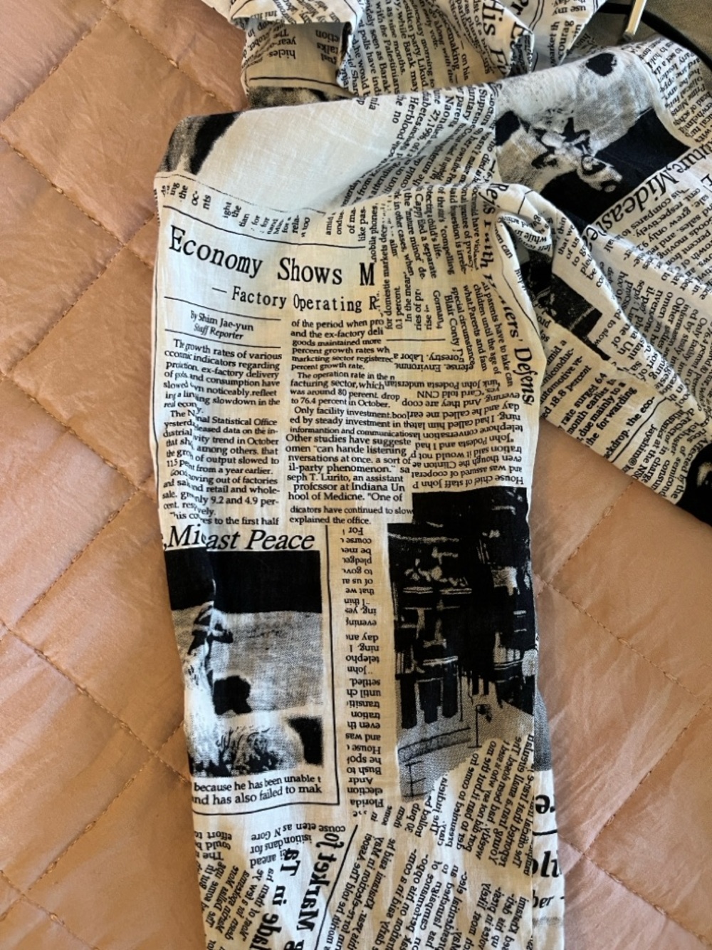 Unique 100% Cotton Newspaper Print Long Sleeve Button-up Dress - Black & White - Picture 5 of 12